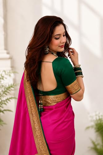 Image of Women's Glory Satin Silk Saree Plain Soft Shiny Elegant Party Traditional Ethnic