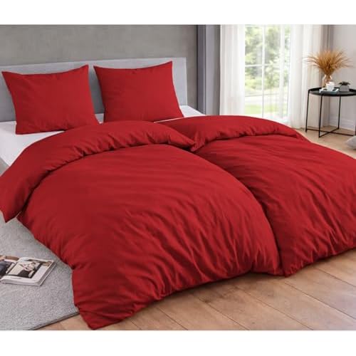 MALIKA® Bettwäsche 135x200 4 teilig | ÖkoTex zertifiziert & für Allergiker geeignet |Bettwäsche Set mit je 2 Bettbezügen 135 x 200 & Kissenbezügen 80x80 | modern & hochwertig, Farbe:Weinrot