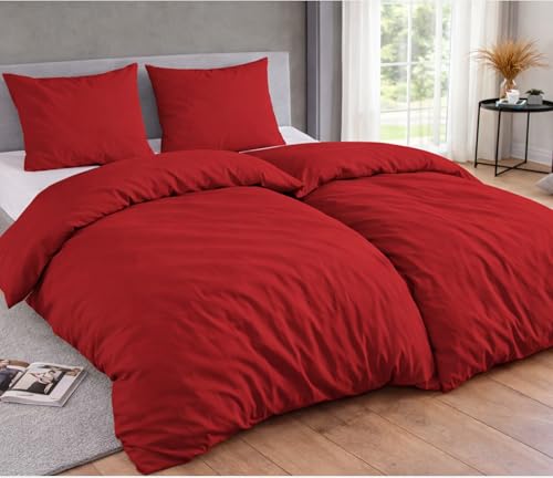 MALIKA® Bettwäsche 135x200 4 teilig | ÖkoTex Zertifiziert & für Allergiker geeignet |Bettwäsche Set mit je 2 Bettbezügen 135 x 200 & Kissenbezügen 80x80 | modern & hochwertig, Farbe:Weinrot