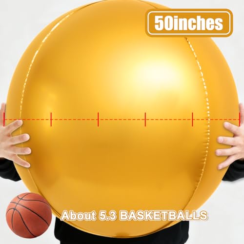 Image of 50 Inch Metallic Gold Round Foil Balloons 3pcs Large Mylar Balloons | Jumbo Giant Helium 4D Ball Balloons for Birthday Party, Graduation, Wedding, Christmas, New Year, Disco Prom Party Decoration