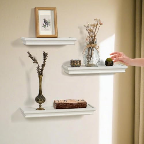 WPAJIRZO Schmales Wandregal 3er Set, Vintage Schweberegale Bilderleiste Dekorativer Hängeregal für Wohnzimmer, Küche, Flur & Bad, Regal zur Präsentation Länge 30 cm 36 cm 42 cm