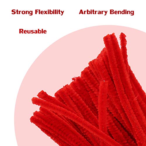 Image of 100 Pieces Pipe Cleaners Chenille Stem, Solid Color Pipe Cleaners Set for Pipe Cleaners DIY Arts Crafts Decorations, Chenille Stems Pipe Cleaners (Red)