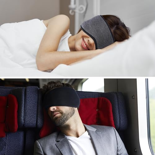 FRESHME Schwarze Schlaf-Augenmaske mit Ohrenschutz, blockiert Licht, konturierte Nacht-Augenbinde, für Männer und Frauen, Seitenschläfer