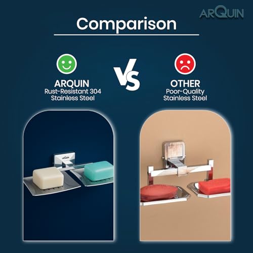 Image of ARQUIN ARQUIN Twin Soap Dish For Bathroom | Dual Soap Tray Holder Bathroom Accessories Set | 304 Grade Stainless Steel Dual Soap Dish | Soap Stand Drainage Slots Soap Stand for Washbasin Vento(Chrome)