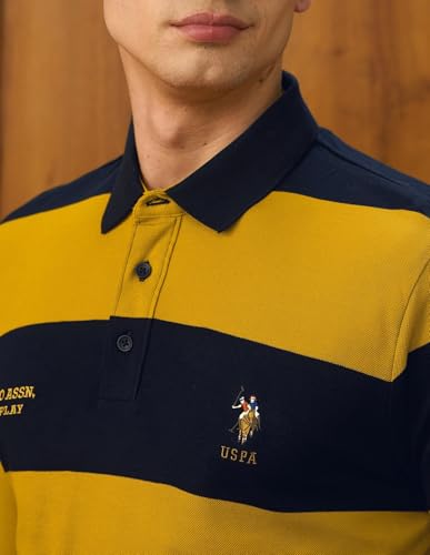 Image of U.S.Polo Association Men's Horizontal Striped Varsity Theatre Polo Shirt (USTSH3207 Dark Yellow 3XL)