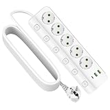 Ciabatta elettrica commutabile singola, multipresa con 2 USB-A e 1 USB C, 8 in 1, presa multipla, protezione da tensione per casa, ufficio (bianco)