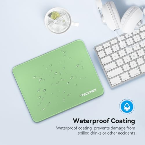 Image of TECKNET Mouse Pad with Anti-fray Stitching, Waterproof Surface & Non-Slip Rubber Base with Stitched Edges Gaming Mouse Mat for Laptop,Compatible with Laser and Optical Mice - LT.Green
