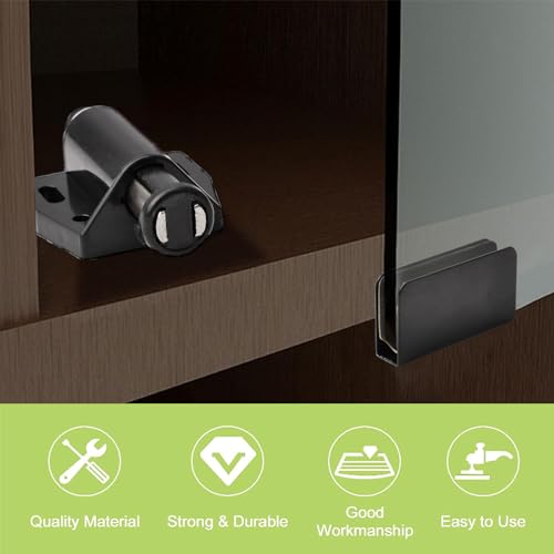 UFURMATE Glastür-Magnetschnäpper für Glastüren, 4 Stück, zum Öffnen, einzelne Glastür, magnetische Touch-Riegel mit verstellbarer Schrankklemme, passend für 3–6 mm große, frei schwingende Glastüren
