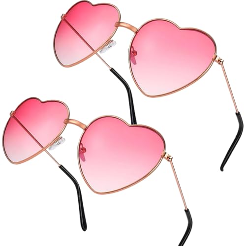 JYNVO 2 pares de óculos de sol em forma de coração, fantasia de festival para mulher, cor-de-rosa, acessórios para fantasia de mulher dos anos 60, 70, 80 e 90, óculos hippies vintage para carnaval