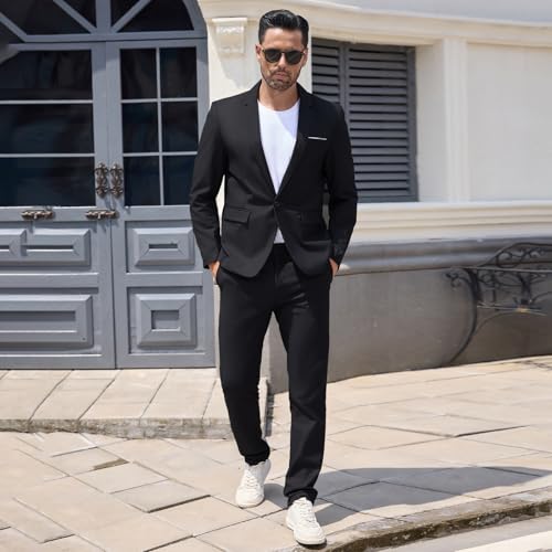 Men's Suits 2 Piece Slim Fit One Button Dress Suit Jacket Blazer Pants Set for Wedding Business4