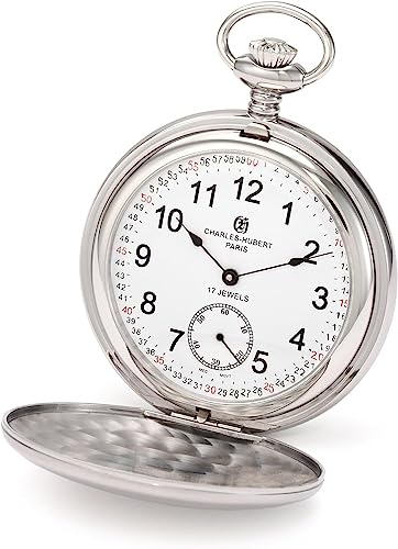 Charles Hubert 3908-WRR Men's Pocket Watch, Mechanical Hand Winding, Small Seconds, Silver