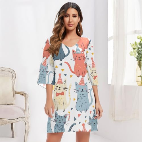 Robe de cocktail motif chat manches 3/4 pour sublimer les morphologies sans serrer - 6