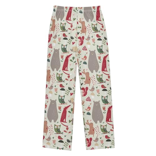 Squirrel Owl Flowers Boys Long Pants Soft Trousers Elastic Waist Kids Lounge Bottoms with Pockets S-XL