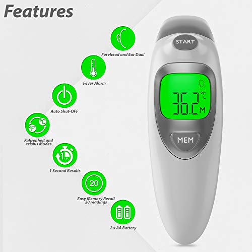 TKLOVIN Baby oor en voorhoofd thermometer, professionele infrarood digitale medische thermometer met koorts waarschuwing… - Image 4