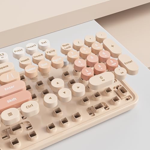 Image of GTSP Colorful Brown Wireless Keyboard and Mouse Combo, Retro Wireless Typewriter Full-Size Cute Office Keyboard 2.4GHz with Round Keycaps for Desktop Laptop and PC (Cute Brown)