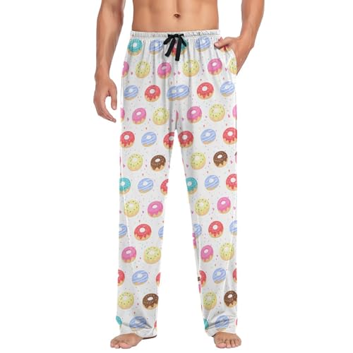 Men’s Colorful Donuts Pajama Pants with Pockets, Comfortable Lounge Sleep Bottoms#3253