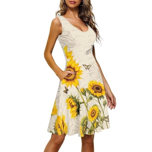 Image of TOADDITDO Women's Sleeveless O Neck Beach A-Line Party Coctail Tank Dresses Flared Sundress