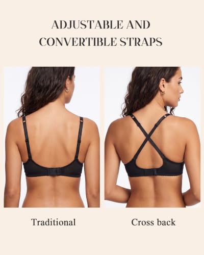 Image of HACI Women's Lace Mesh Balconette Bra Sheer Demi Scoop Neck Sexy Unlined | Underwire, see through, adjustable strap