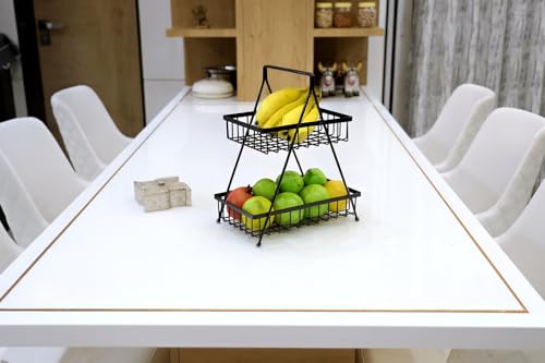Image of Homeor Counter Top 2-Tier Fruit & Vegetable Basket For Dining Table, Centre Table I Metal Fruit Bowl or Bread Vegetables Storage Organizer Holder I Multi-Purpose Basket for Kitchen & Home, Black