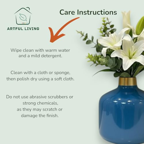 Image of Artful Living India - Round Metal Flower Vase | Round Vintage Vase for Living Room, Table, Office Decoration & Home Decor | Antique Decorative Metal Vase (Royal Blue)