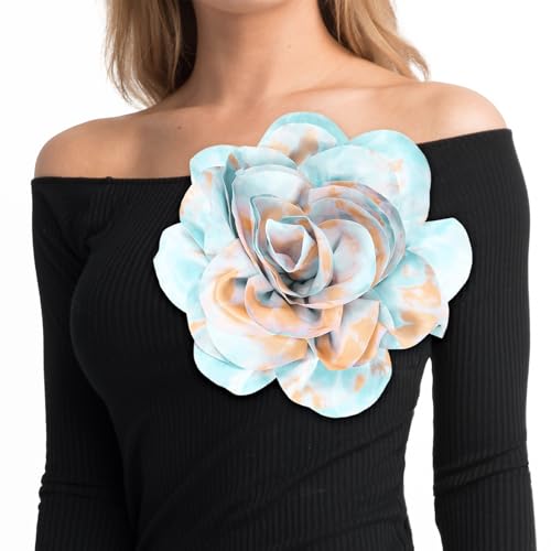Image of M METERXITY Extra Large Rose Flower Brooches, Lapel Pins Dainty Satin Fabric Big Camellia Oversized Brooch Pin for Women