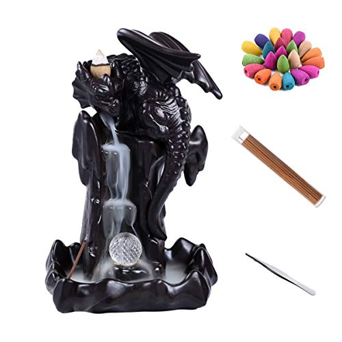 SUNTATOP Soporte para Quemador de Incienso de Reflujo con Incienso de Cono 90, 50 Incienso Lineal y 1 Pinza, Pterodáctilo