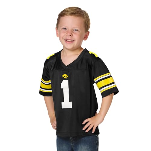 Little King NCAA Toddler-Touchdown Pass-Team Football Jersey-Iowa-Black #1-Youth XS/6