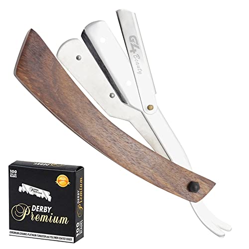 G4 Vision Genuine Wood Handle Professional Barber Straight Razor Stainless Steel Folding Razor, Cut Throat Razors 100 Free Blades
