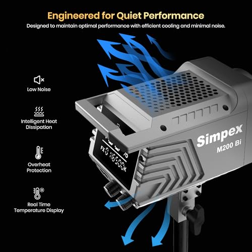 Image of Simpex M-200Bi, 200W Dual Color Continuous LED Light with 18CM Reflector & Infrared Remote, AC Power, 2700K-6500K Color Temperature Control, Huge Display,CRI-95 Plus, Ideal for Video Shooting(Black)
