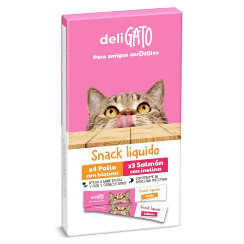 Snack para Gatos líquido de Pollo y salmón Deligato Bolsa 105 g