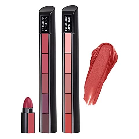 5 in 1 Matte Lipstick Set, Velvet Lipstick Set Sexy Red Nude Lipstick Multicolor Combination Highly Pigmented Nonstick Cup Moisturizing Long Lasting Waterproof Lipstick Makeup Gift Set 2 Pack Cover