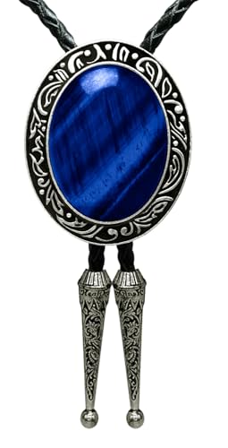 Image of Moranse Bolo Tie with Natural Tiger Eye Stone Celtic Style Genuine and Cowhide Rope