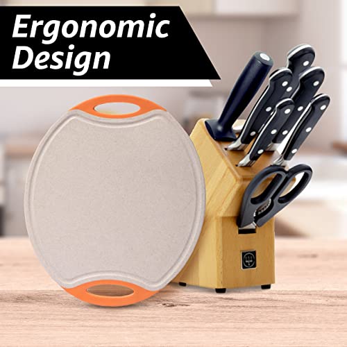 Raj Eco Wheat Straw Cutting Board - Orange Non-Slip Double-Sided Kitchen Chopping Board With Juice Grooves - Meat, Vegetable Cutting Boards With Easy Grip Handles - Medium 14.57" X 12" #TOP3