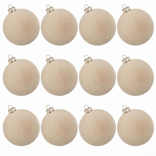 HpLive Bolas de Navidad de terciopelo de 6 cm, 12 unidades para decoración de árbol de Navidad, decoración navideña para ventanas y paredes (beige)