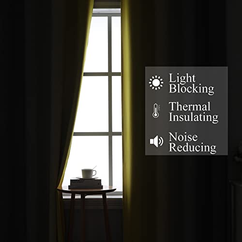 Ombre Gray and Yellow Blackout Curtains 54 Inch Length 2 panels, Full Room Darkening Curtains for Kids Room, Grommet Thermal Insulated Gradient Drapes, Light Blocking Curtains for Bedroom, 52x54 Inch