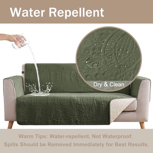 Image of Green Recliner TV Chair Covers, Quilted Decor Water-Repellent Medium Lazy Boy Chair Covers, Pet Friendly Recliner Slipovers for Dogs Cats, Washable Recliner Cover (Recliner 26 inch, Olive Green)