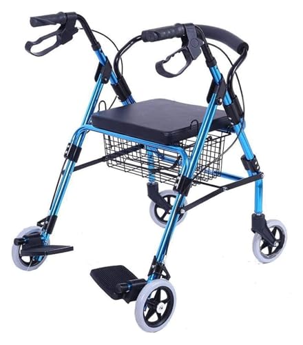 Andador plegable ligero con altura ajustable, asiento y frenos, incluye cesta, 4 ruedas y reposabrazos de fácil ajuste para una movilidad segura