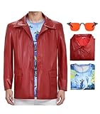 Tyler Durden Jacket Mens Fighting Club Racer Style Red Leather Coat with Shirt Sunglasses Outfit for Halloween (Red, Small)