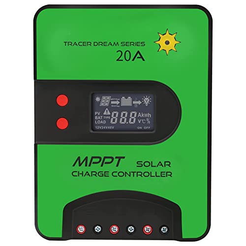 HUGOOME 12V/24V 20A MPPT Solar Charge Controller, 75V Max Input, PV Limited Power Input, Built-in Operating Protocol A and Temperature Compensation Cover