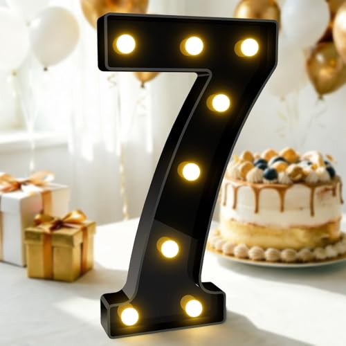 Image of Pooqla 7th Birthday Decorations for Boys, Large Black Light Up Numbers | Black Party Decorations, 12.6in Tall Big Marquee Numbers 7th 17th 70th Anniversary Birthday Gift for Boys Wedding Room Decor
