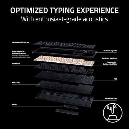 Image of Razer BlackWidow V4 Low Profile HyperSpeed Wireless Gaming Keyboard: Orange Mechanical Switches - 2.4GHz Wireless & Bluetooth - Multi-Function Roller - 11 Control Buttons - Long Battery Life