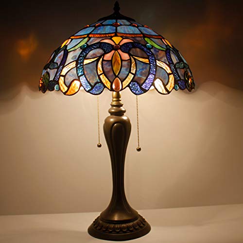 Werfactory Tiffany Lamp Blue Purple Cloud Stained Glass Style Table Lamp 16X16X24 Inches Desk Bedside Reading Light Metal Base Decor Bedroom Living Room Home Office S558 Series #TOP5