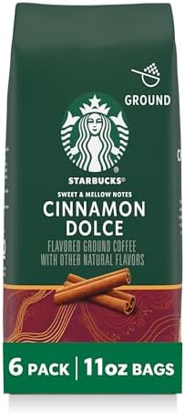 Starbucks Cinnamon Dolce Flavored Blonde Light Roast Ground Coffee, 11-Ounce Bag (Pack of 6)