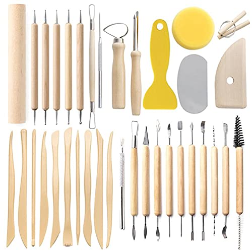 MAOSUO Ferramentas de argila de cerâmica, 36 peças, kit de esculpir cerâmica, conjunto de ferramenta