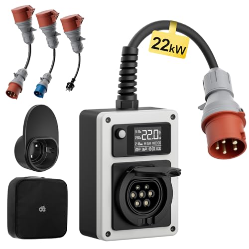 dé Mobile Wallbox 22kW 32A EV Charger 22kW Ladestation mit Traveller Adapter Set, CEE Stecker und Tâ€¦ – Miniatur