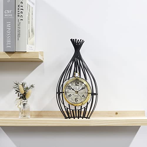 Newimage Metal Clock For Bedroom 12”High Desk Clock Vintage Kitchen Clock With Birdcage Design For Living Room Bedside Bedroom Office Livng Room Desktop Countertop (Black) #TOP4