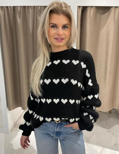 Image of Yimoon Valentine Heart Sweater for Women Cute Long Sleeve Crewneck Chunky Knitted Pullover Sweaters