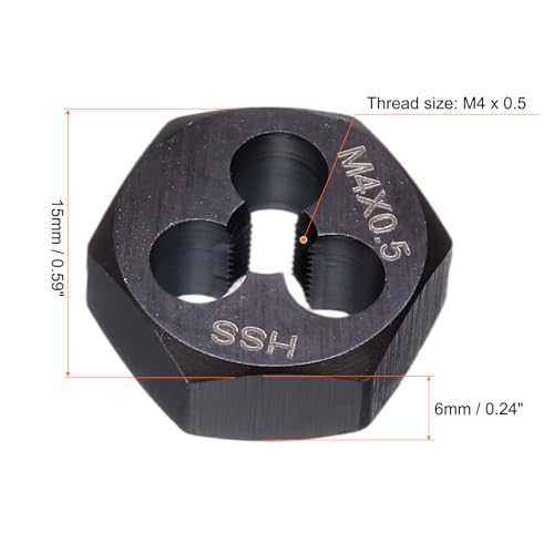 QUARKZMAN Sechskant-Schneideisen M4x0,5, Rechtshänder Gewindeschneideisen, Schwarz