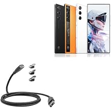 BoxWave Cable Compatible with ZTE Nubia RedMagic 10 Air - MagnetoSnap PD AllCharge Cable 100W, Magnet Charging Braided USB Type-C Micro - Jet Black