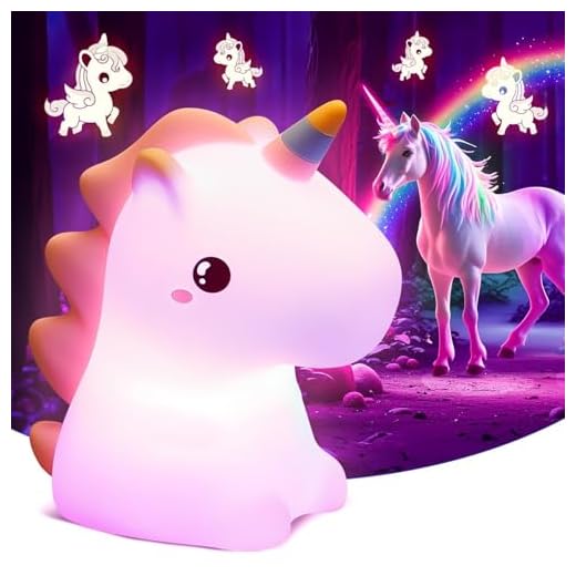 One Fire Luz nocturna infantil de unicornio, 16 colores, Kawaii, lámpara de noche LED, lámpara de noche para habitación de bebé, luz de lactancia, luz regulable táctil para regalos de unicornio, para